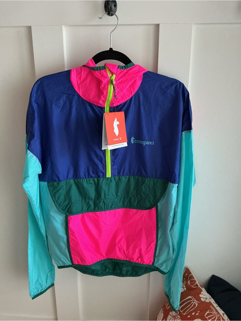 cotopaxi Colorblock Windbreaker Jacket in Navy, Teal & Hot Pink